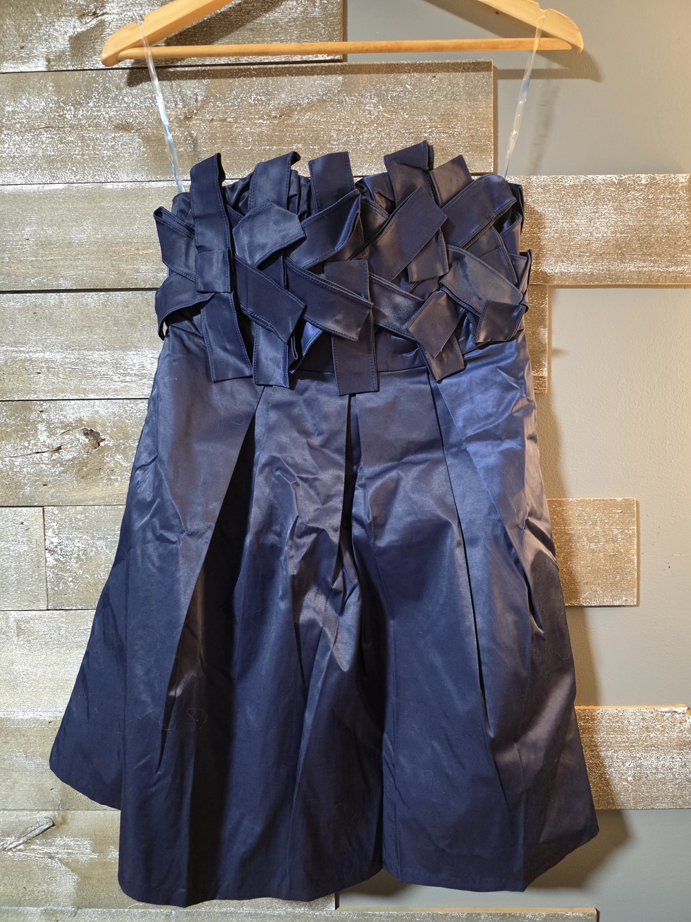 Fumblin Foe Strapless Navy Woven-Bodice Party Dress